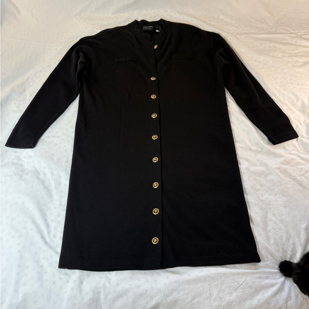 Liz Claiborne Black Long Sleeve Dress with Gold Buttons Size Medium
